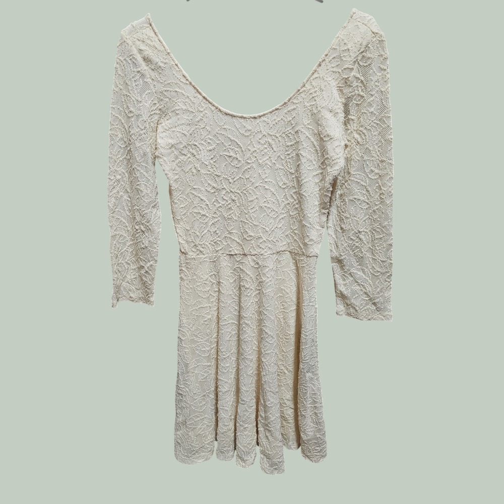 Abercrombie & Fitch Skater Dress Women S Cream New Floral Lace Scoop Back 3/4 Sl